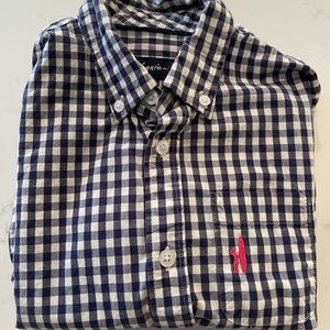 Johnnie-O navy and white gingham button down. Size 8.